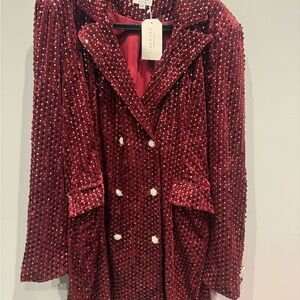 Elegant Red Beaded Women's Coat Dress